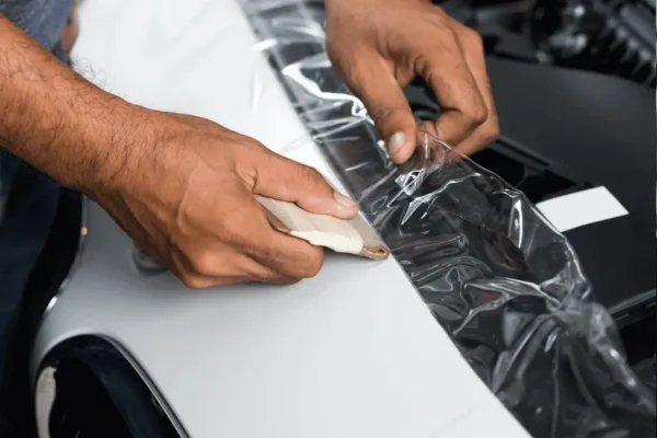 paint protection film being applied